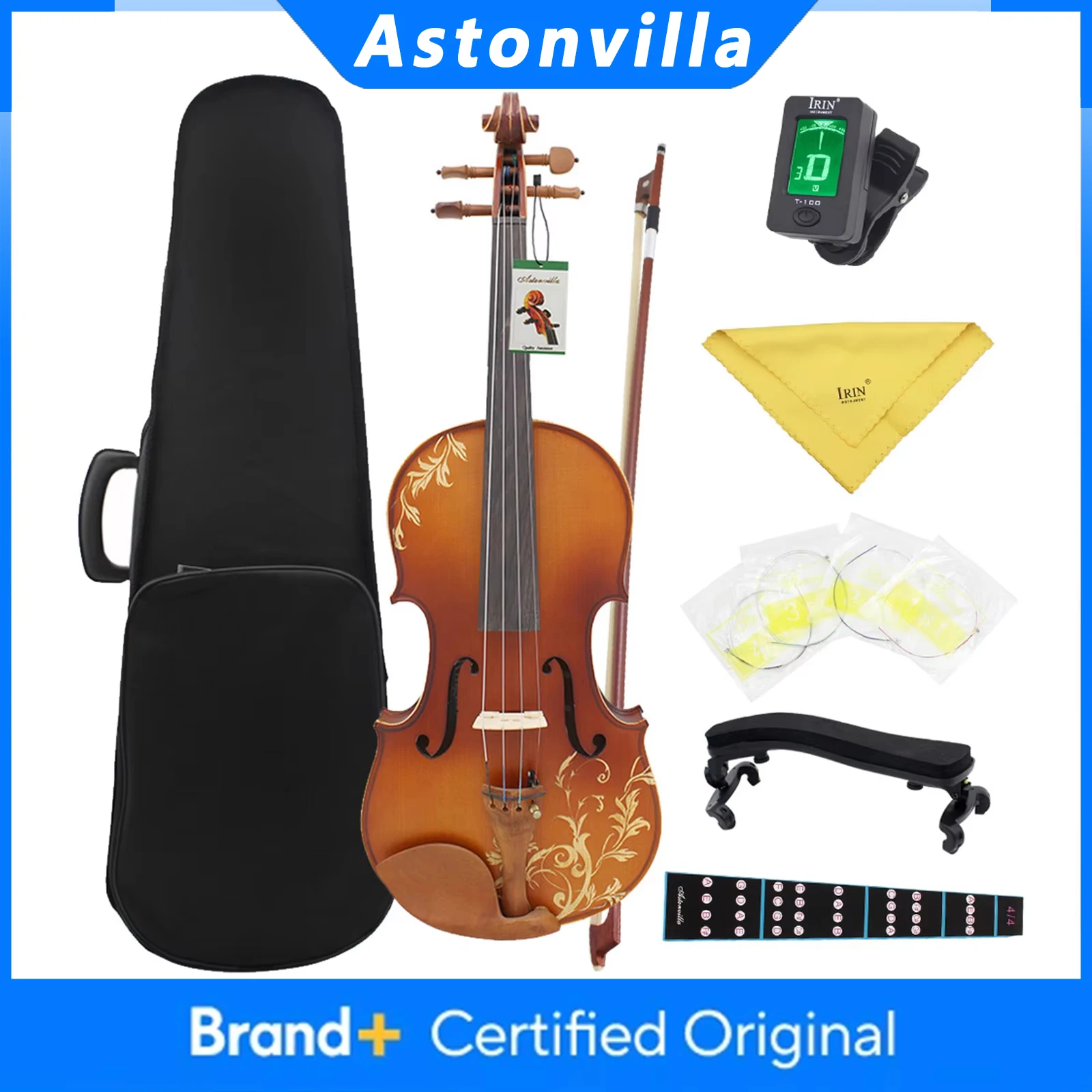 

Акустическая скрипка Astonvilla AV-608 4/4 из массива дерева с чехлом, смычком, струнами, подплечником, тюнером, тканью и аксессуарами для скрипки