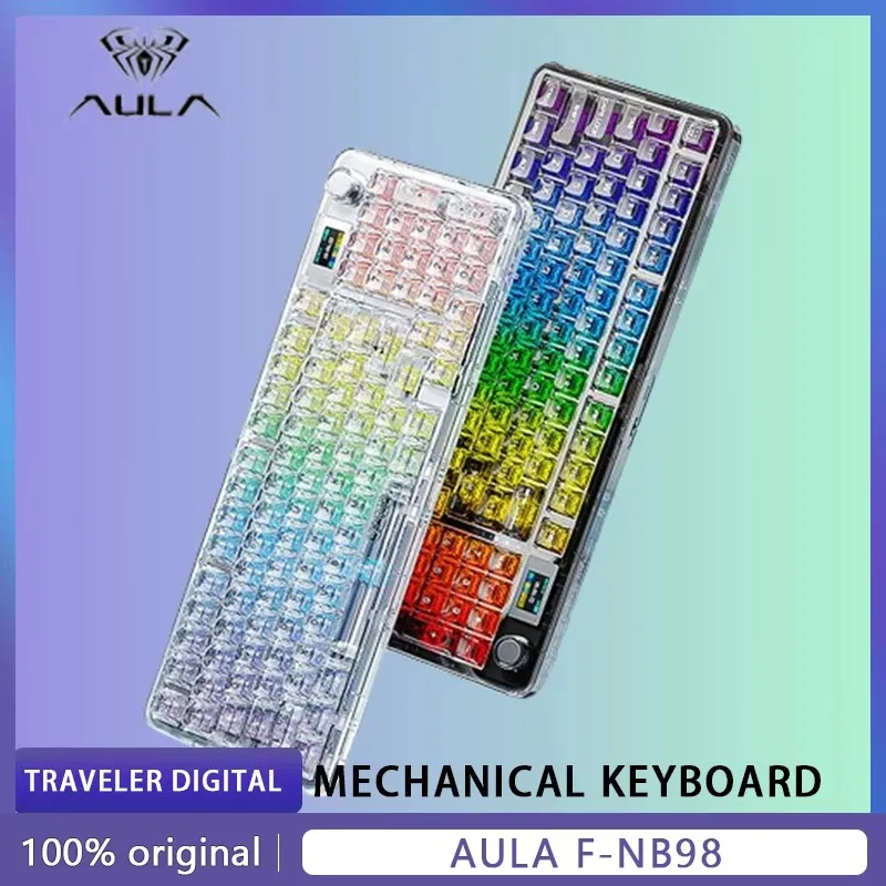 F-NB98 Mechanical Keyboard 3 Mode Multi-functional Knob Custom Screen Gaming Keyboard RGB Backlit Hot Swap PC Gamer Gifts