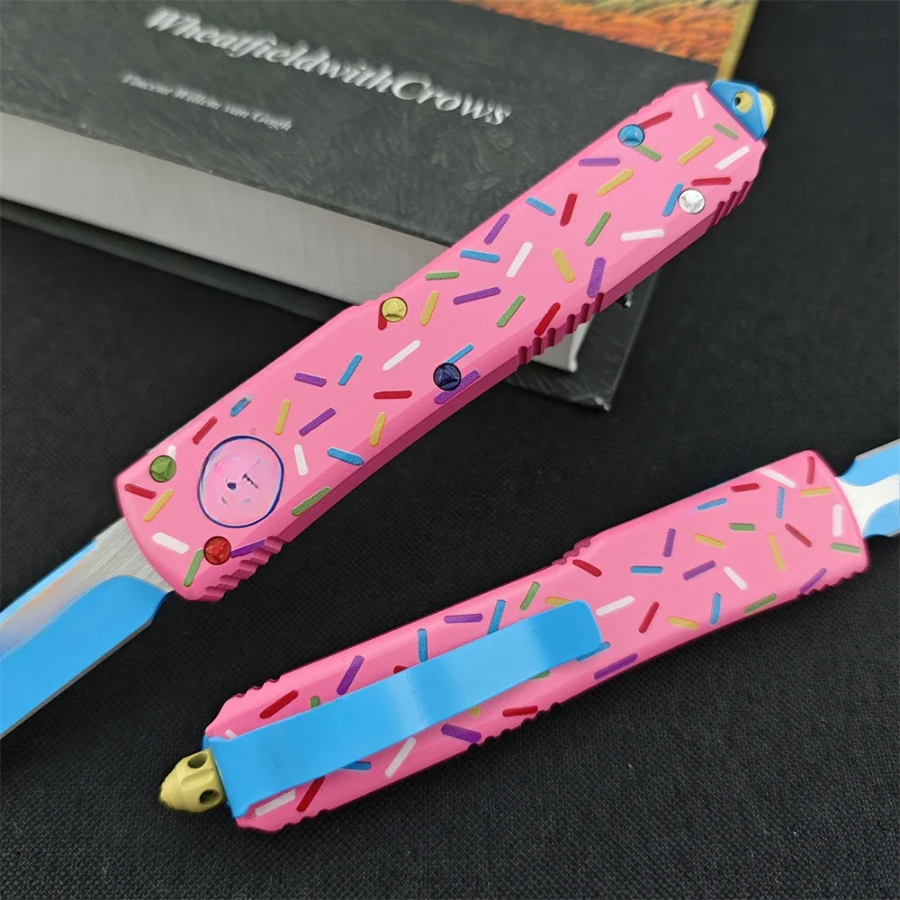 UT85 Pink Donut Knife D2 Blade T6 Aluminum Handle Tactical Self Defense Hunting Survival EDC Tool Knives