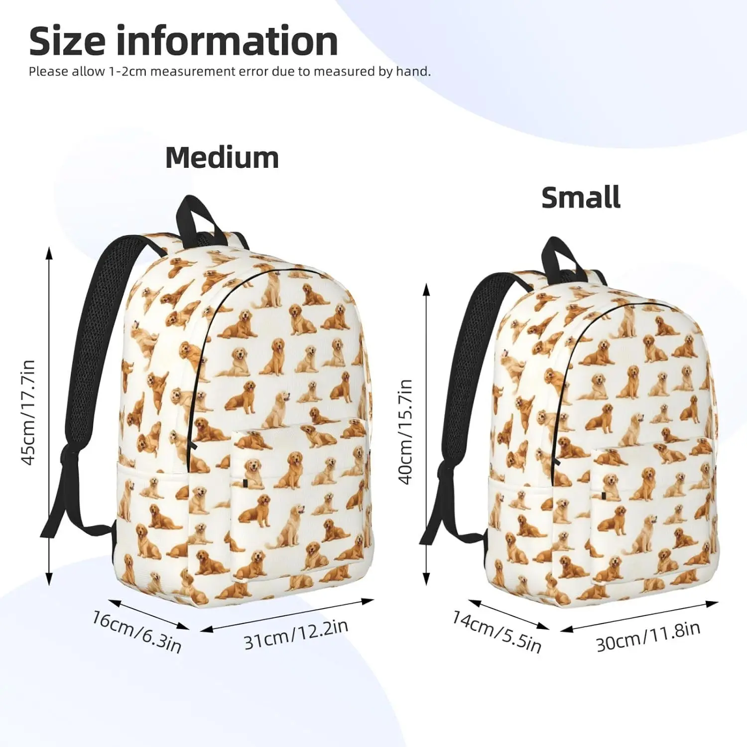 Cool Golden Retriever Print Lightweight Canvas Backpack, Backpack For Women Men Couples, Travel Laptop Bag
