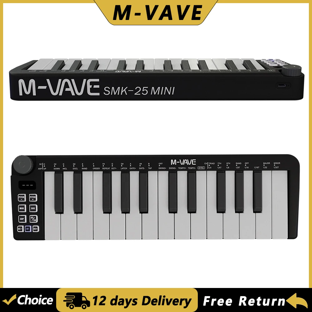 M-VAVE SMK-25 mini teclado MIDI Mini teclado USB portátil controlador MIDI recargable instrumento de teclado de Control MIDI de 25 teclas