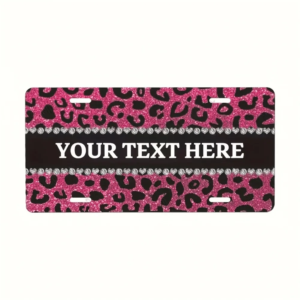 [2D Flat] 1pc Custom Text Pink Glitter Leopard Rhinestone Heart Aluminum Sign (Only For Decoration)