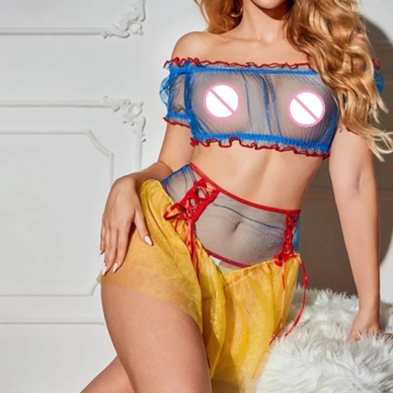 

Snow White Erotic Costumes Sexy Lingerie Sets for Women Roleplay Outfits 3 Pieces Princess Lingeries Sexy Hot Top Thong Skirts