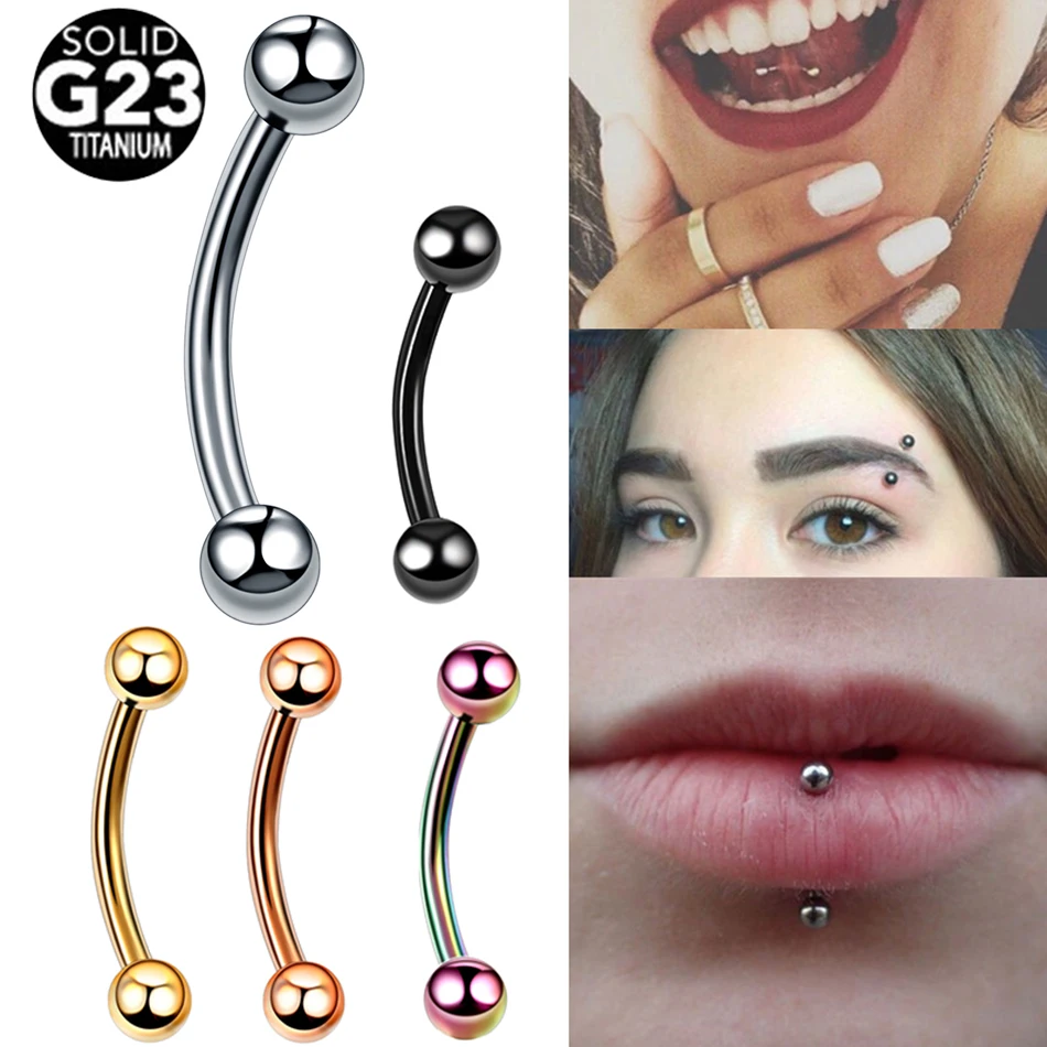 Piercing de titanio con forma de plátano para cejas, anillo de hilo externo de 16G, barra de lengua para ojos de serpiente, barra curvada, joyería