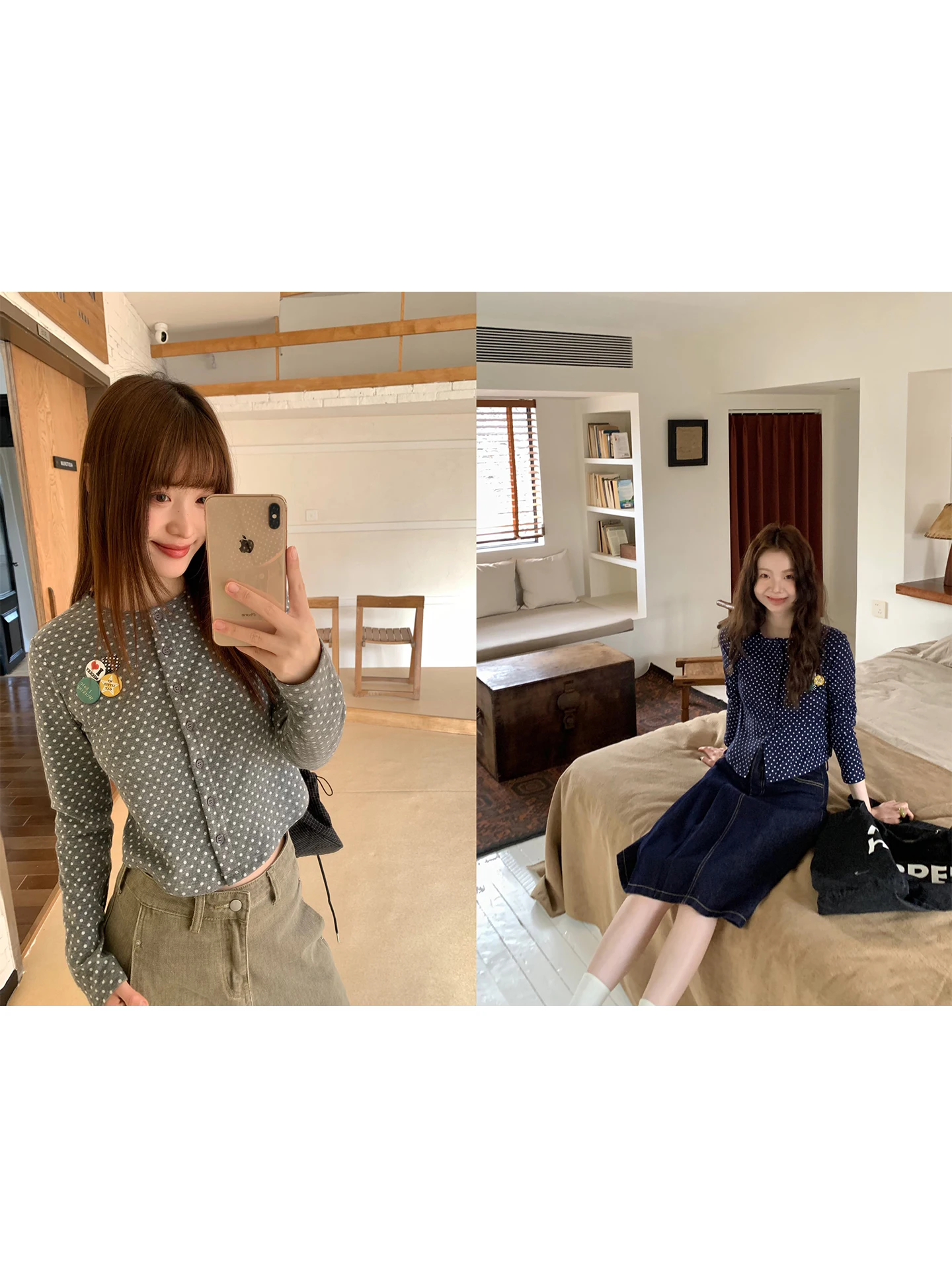 

Detachable round Ne Knitted Cardigan Fre Polka Dot Design Long Sve Warmth Emitting Casual Sle Women's Knitted Sweater