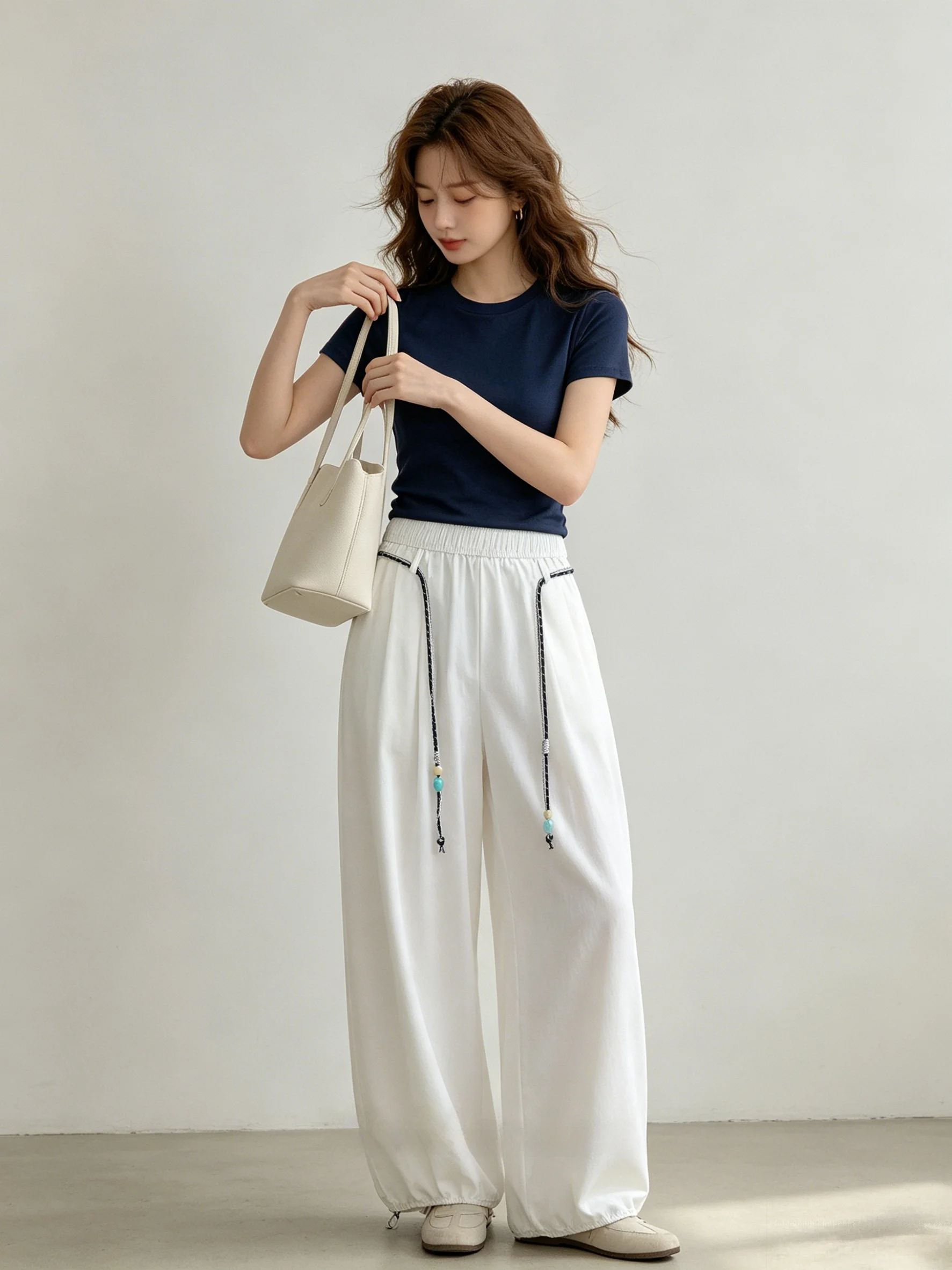 

High Waist Wide Leg Pants Women's Summer Lazy Style Skin-friendly Loose Slimming Casual Pants High Waist Loose Fit Ladies' Jeans