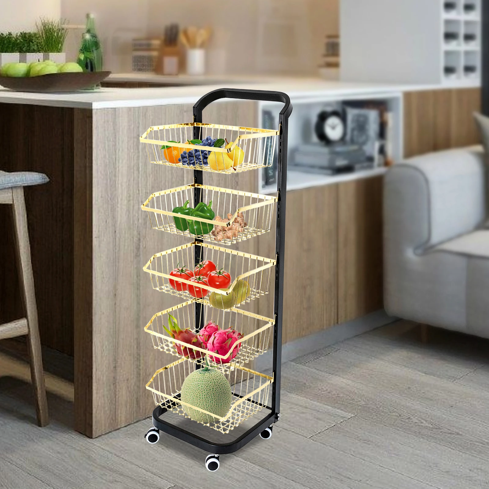 5-Tier Rolling Drawer Storage Cart Removable Rotating Kitchen Storage Cart Rack Organizer for Appliance