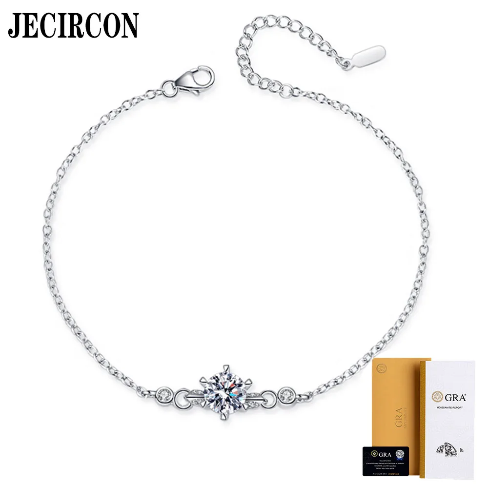 

JECIRCON Original S925 Sterling Silver Simple 6-claw Bracelet for Girls Niche Design 1 Carat Moissanite Bracelet Fashion Jewelry