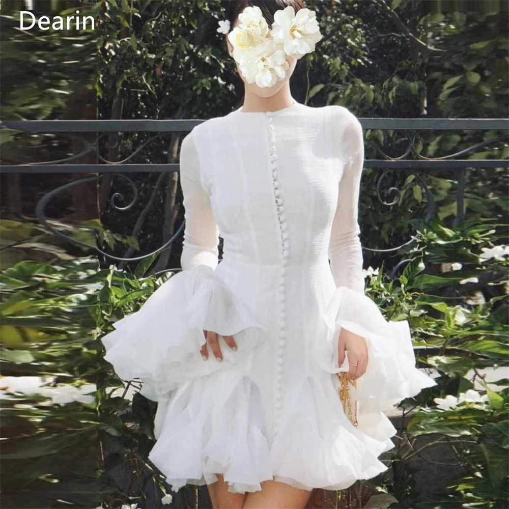 ชุดราตรีชุดราตรี Dearin Scoop คอ A-Line กระโปรงยาวมินิ Layered Draped Tulle Flouncing Bespoke โอกาส D