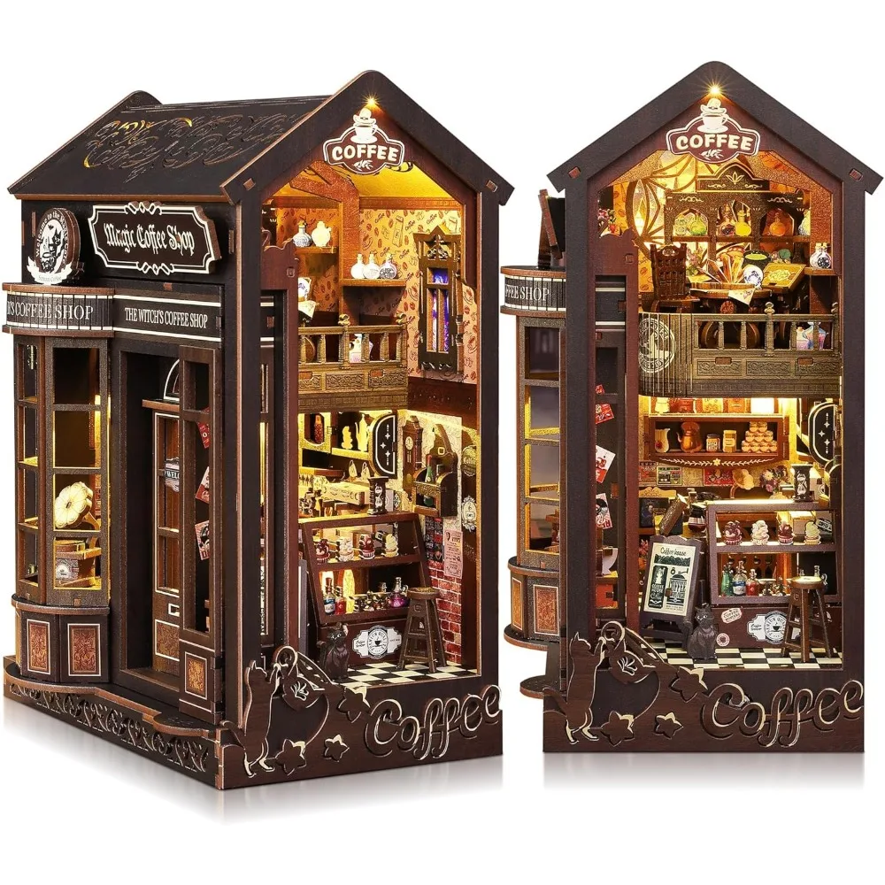 

3D Wooden Puzzle Miniature Book Nook Dollhouse Kit with LED Lights for Adults