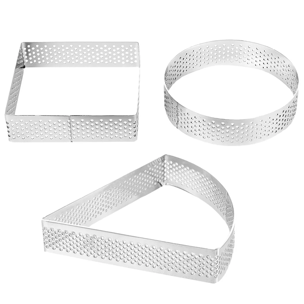 

3 pcs Stainless Steel Cake Mold Triangle Square Baking Dessert Mousse Hardness Perforated Easy Clean Rust Resistance Kitchen Bar