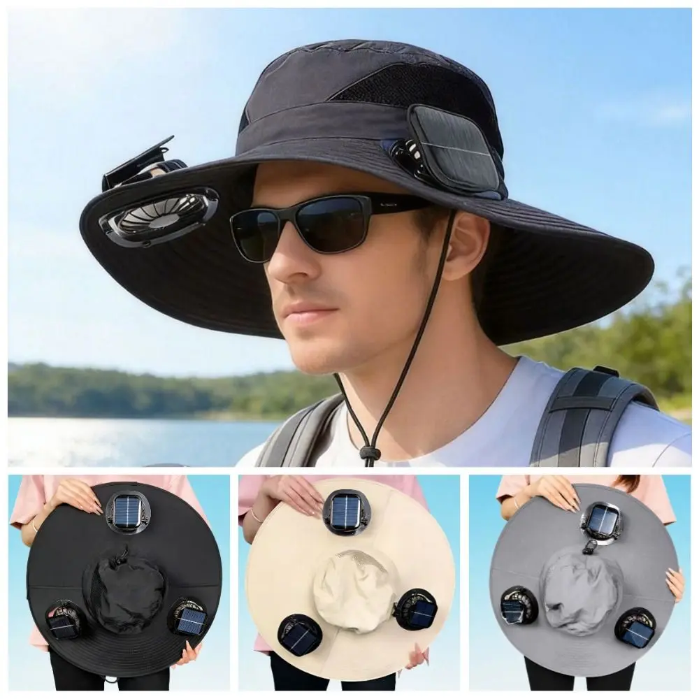 3 Fans Solar Fan Hat Breathable Strong Wind Summer Fan Visor Cap Portable Lightweight Cooling Fisherman Hat Sport