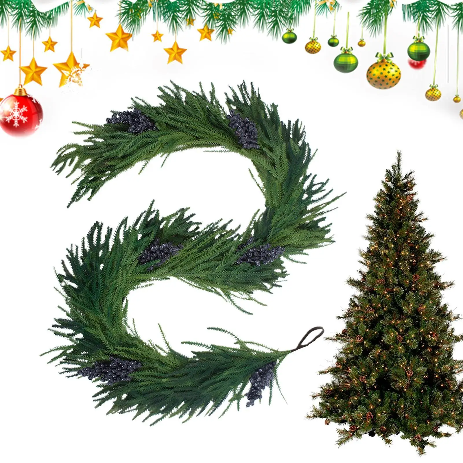 

Christmas Pine Garland 70.8 Inches Festival Greenery Winter Pine Garland With Berry For Home Fireplace Shelf Staircase Doorway