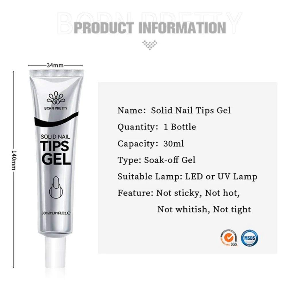 Long Lasting Solid Nail Tips Gel No Sticky Hands Gel Texture Solid Nail Glue Portable Sealing Film Fake Nails Gel