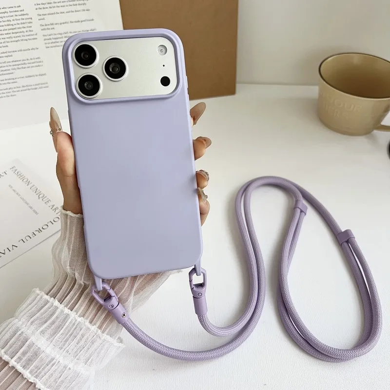 Offizielle Lanyard-Hülle für iPhone 17 Pro Max 14 12 11 13 15 16 Plus 17 Air Shockproof Candy Crossbody Neck Cord Strap Soft Cover – Detail 16