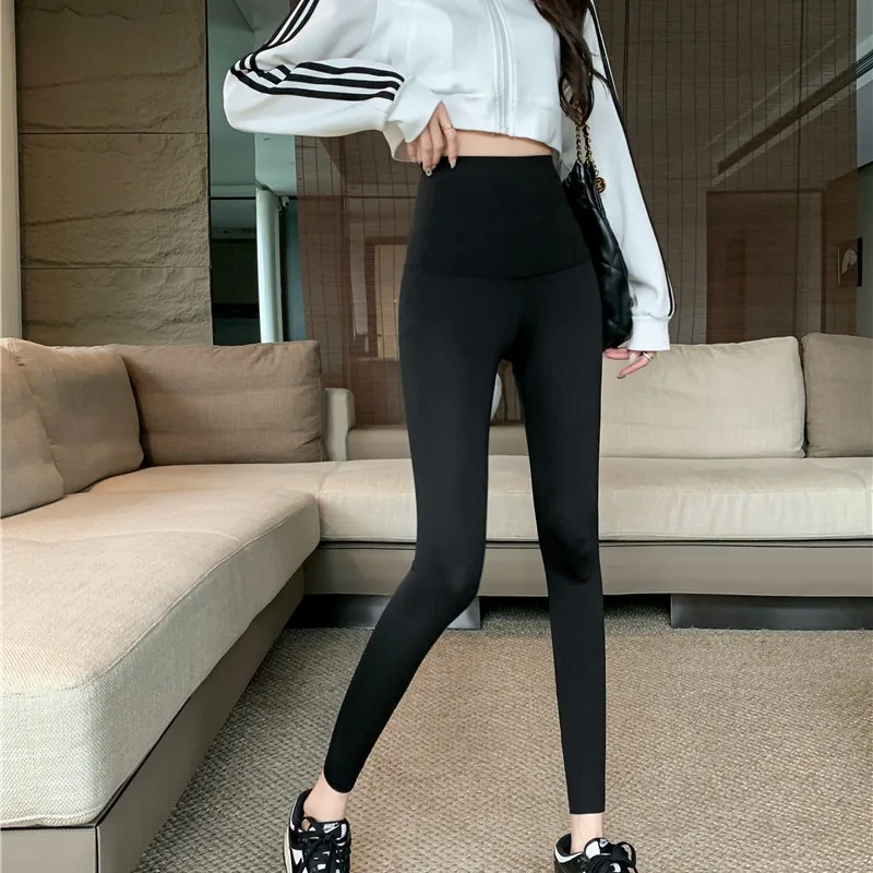 

Женские брюки из воловьей кожи с высокой талией и подкладкой Fce, новые зимние модные утягивающие брюки