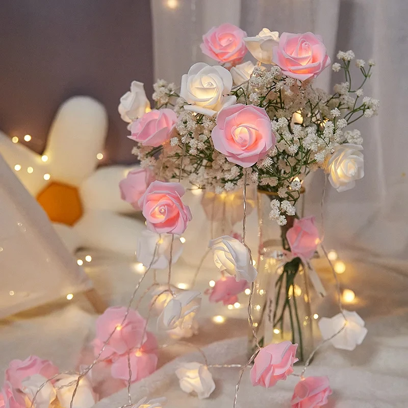 1.5M LED Lights Artificial Rose Flower Red Pink White Flower String Light Romantic Valentine's Day Gift Wedding Party Home Decor