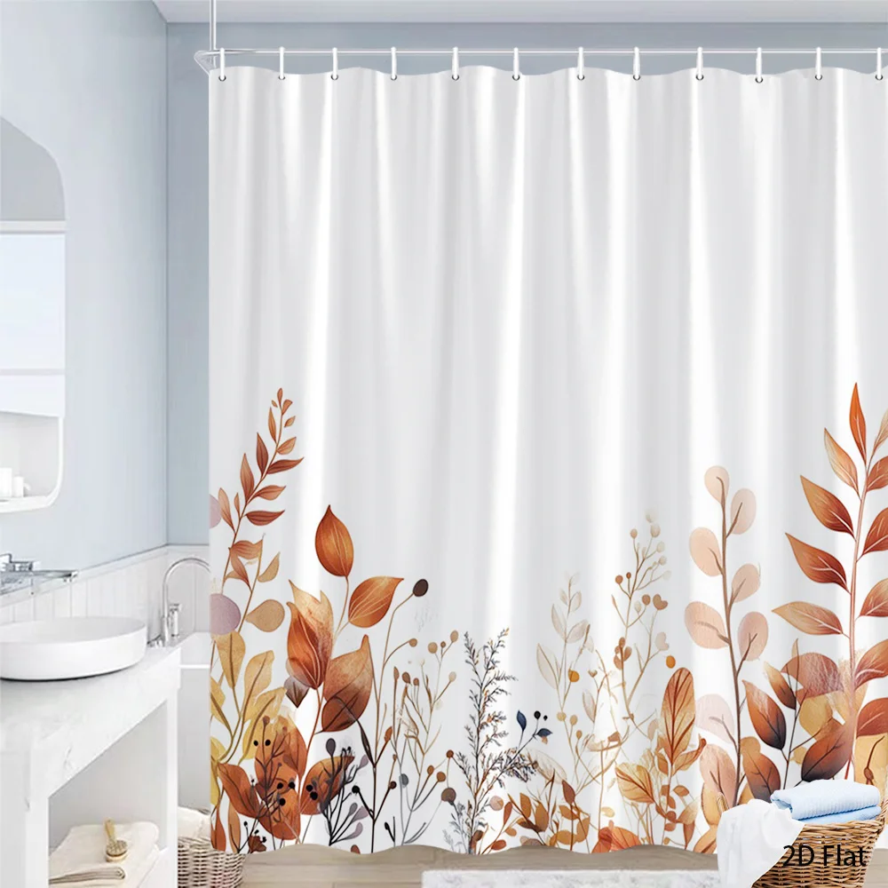 

1 шт., занавеска для душа с бежевым и золотым листом, полиэфирная ткань, можно стирать в машине, подходит для украшения ванной комнаты