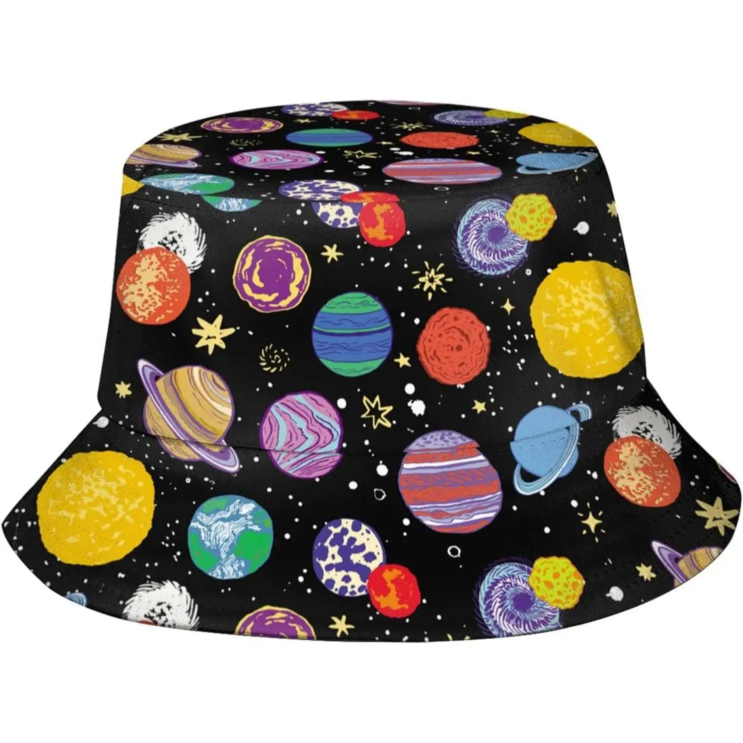 Cartoon Space Planet Bucket Hat Sun Beach Packable Fisherman Cap for Women Men Summer Outdoor Hiking