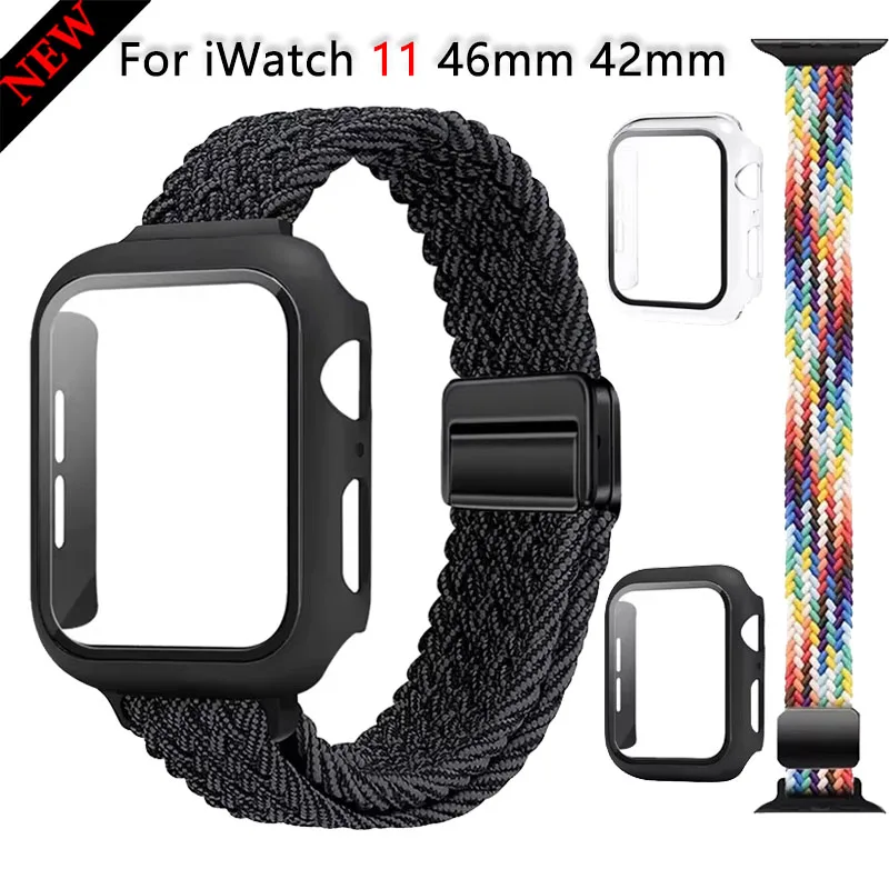Nylonarmband + PC-Gehäuse für Apple Watch Ultra 3/2/1 49 mm 11/10 46/42 mm Displayschutzhülle iWatch 9 8 7 6 5 SE3 45/41 mm 44/40 mm