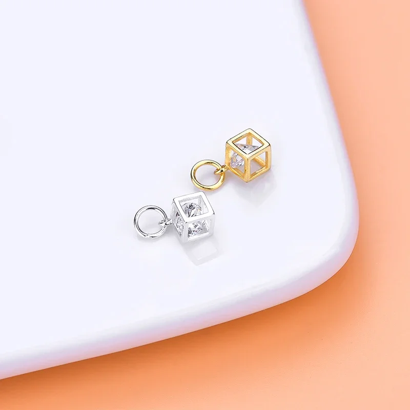 925 sterling silver jewelry accessories with drill zircon small square pendant pendant creative Handmade Beaded material accesso