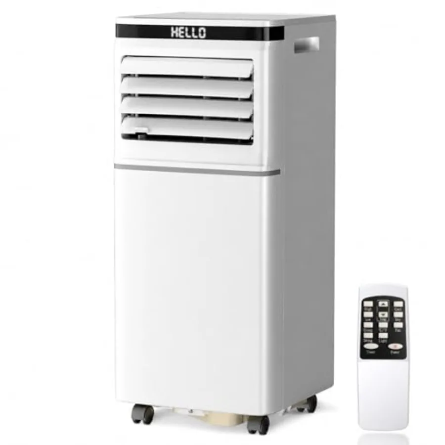 Portable air conditioner for bedroom and office use, aluminum housing, white, 10000 BTU fast cooling with 3-in-1 dehumidifier a
