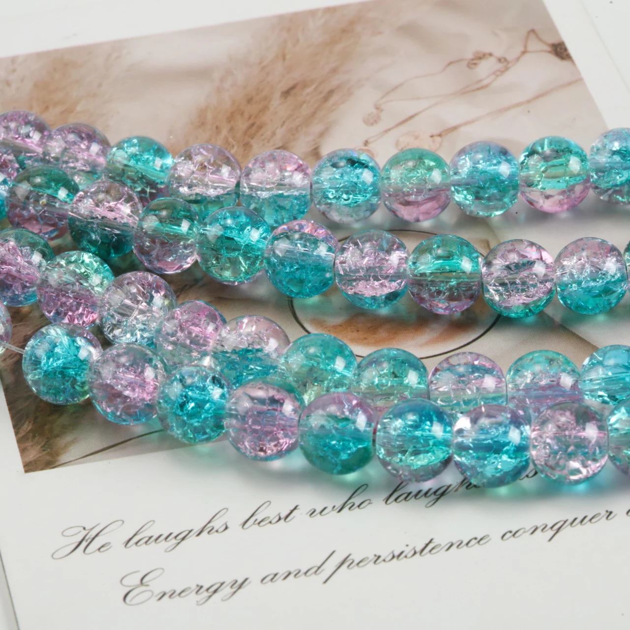 10 mm zweifarbige Crackle-Glasperlen, glänzend, transparent, rund, lose Abstandshalterperlen für die Schmuckherstellung, DIY-Armband, Halskettenmaterial