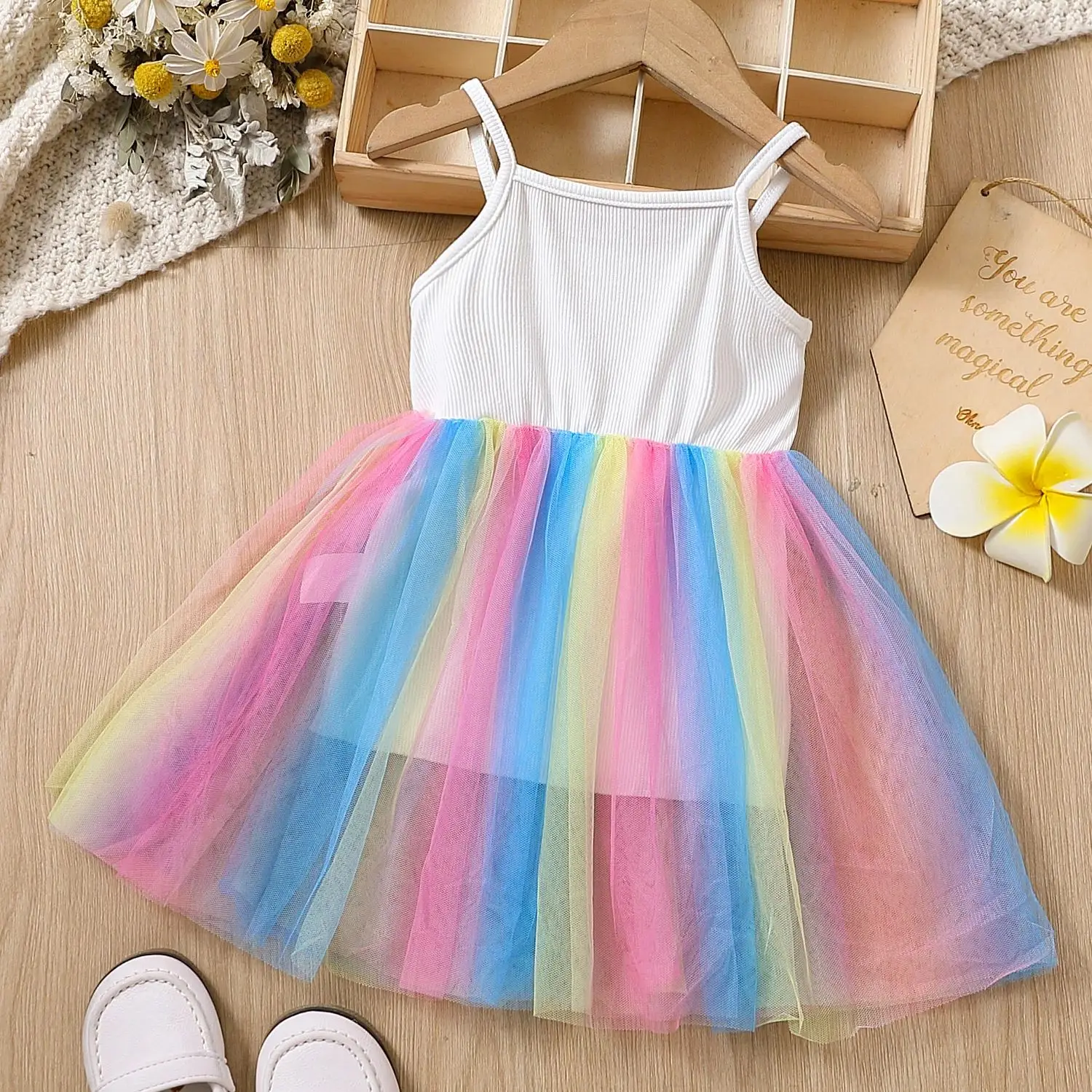 Baby Girl Rainbow/Black Dress Summer Sleeveless Dress Princess Dress Daily Wear or Party Wear Evening Dress