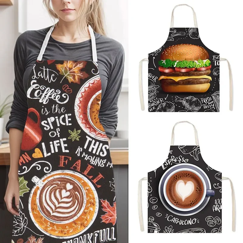 Coffee Hamburger Cooking Aprons Delicious Food Women Pinafore Home Cleaning Clothing Chef Kitchen Baking Apron Cleaning Tool