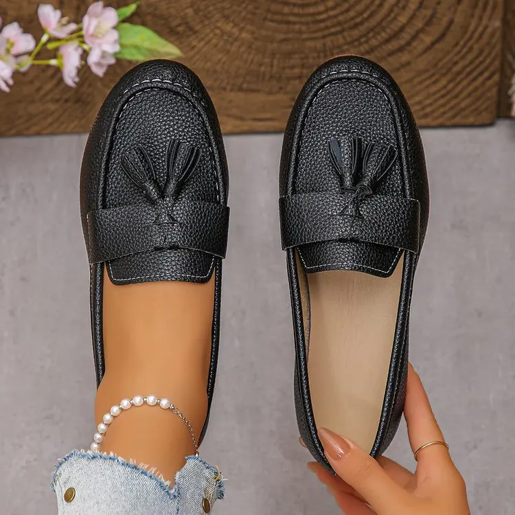 

Женская обувь больших размеров 36–43, осенняя модная обувь без шнуровки на платформе с круглым носком, нескользящая повседневная обувь на плоской подошве, Zapatos De Mujer 2025