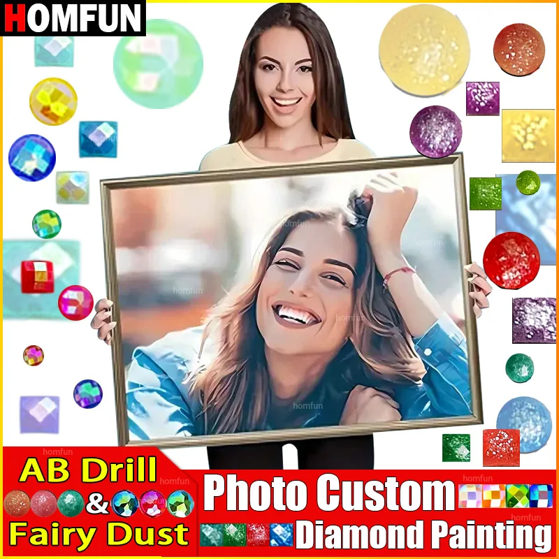 HOMFUN Fairy Dust AB Photo Custom Diamond Painting 5D DIY Rhinestone Pictures Full Square Round Diamond Embroidery Home Decor