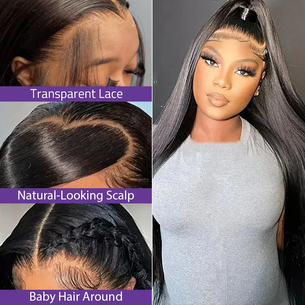 Bone Straight 13x6 Lace Front Human Hair 13x4 HD Transparent Lace Frontal Wig 36 38 Inches 5x5 Glueless Closure Wigs Pre Plucked image 2