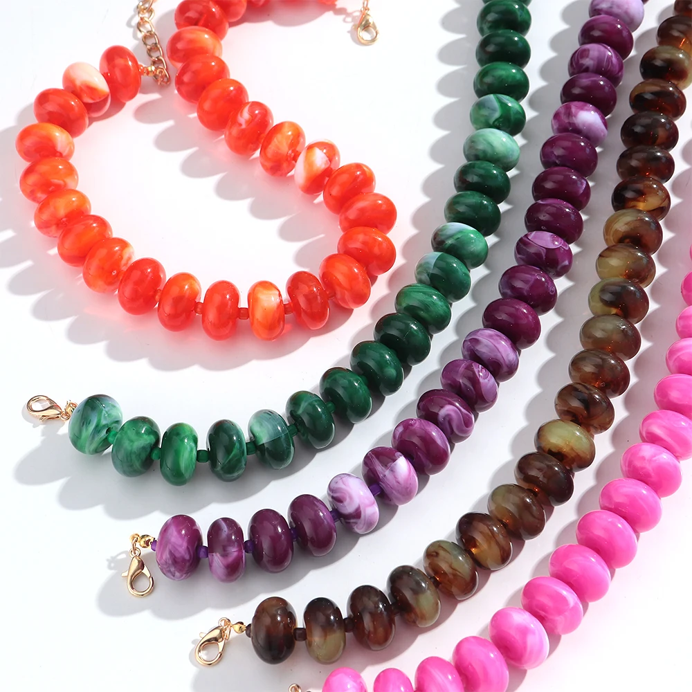 Vintage Bunte Chunky Perlenkette aus Harz, Dopamin-Acryl-Choker, Y2K Boho Statement Schlüsselbeinkette, Urlaubsschmuck Geschenk – Detail 3