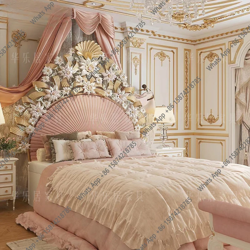 AEuropean Luxury Princess Bed Double Comfortable Adult Bedroom Headboards Bed Romantic Wedding Sleeping Muebles Home Furniture