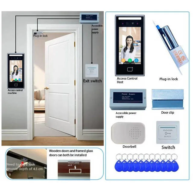 Automat do rozpoznawania twarzy w kształcie litery L, 5 cm, z ekranem dotykowym, biometryczny system kontroli dostępu.