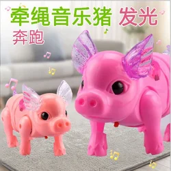 New Electric Walking piglet Toys Glowing  Sound pig  With Rope music for Kids Children Interactive creative toy Gift