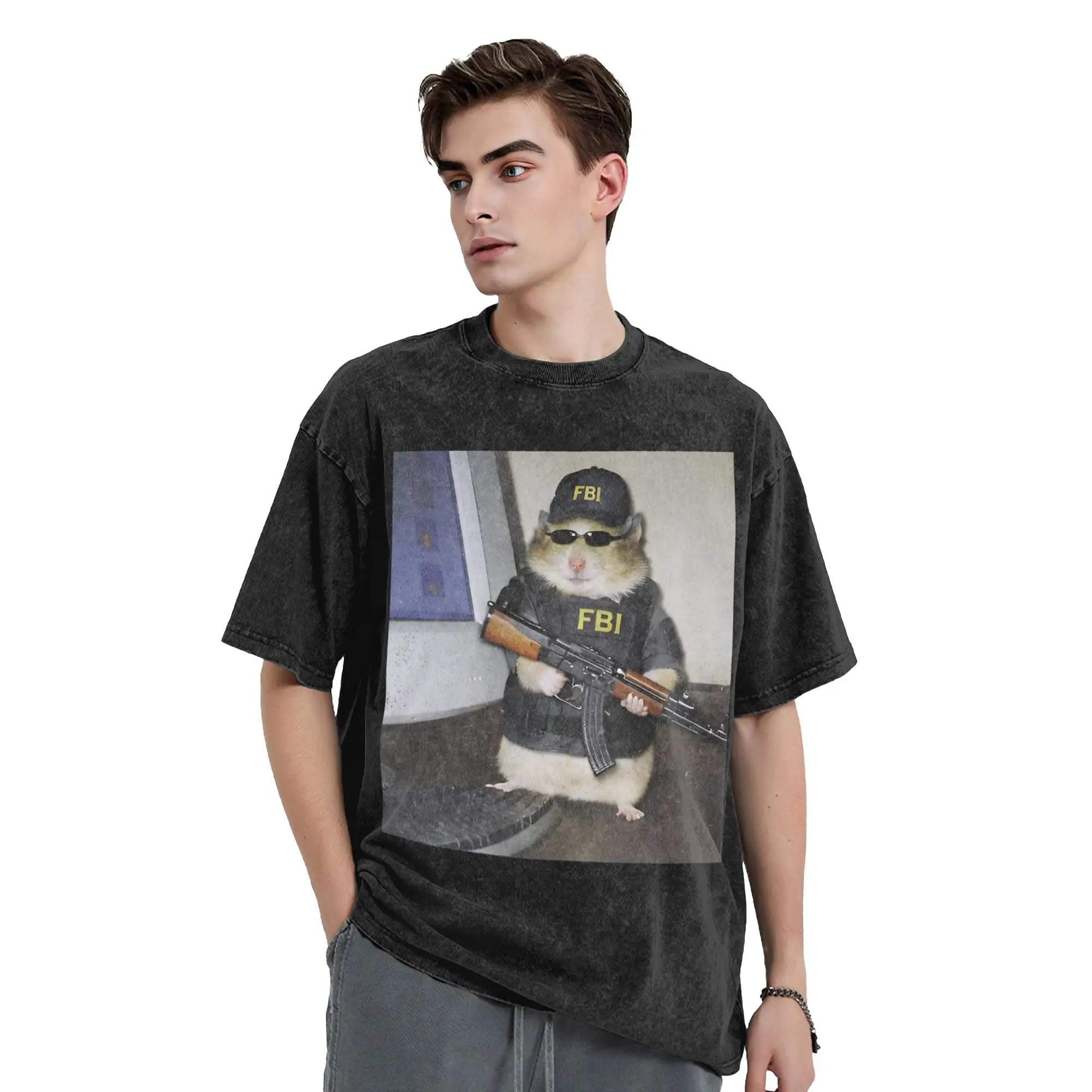 Washed T Shirts Soldiers Cyber Hamster Meme Hip Hop Fashion T-Shirts Harajuku  Streetwear Cotton Summer Tops Tees Men Women