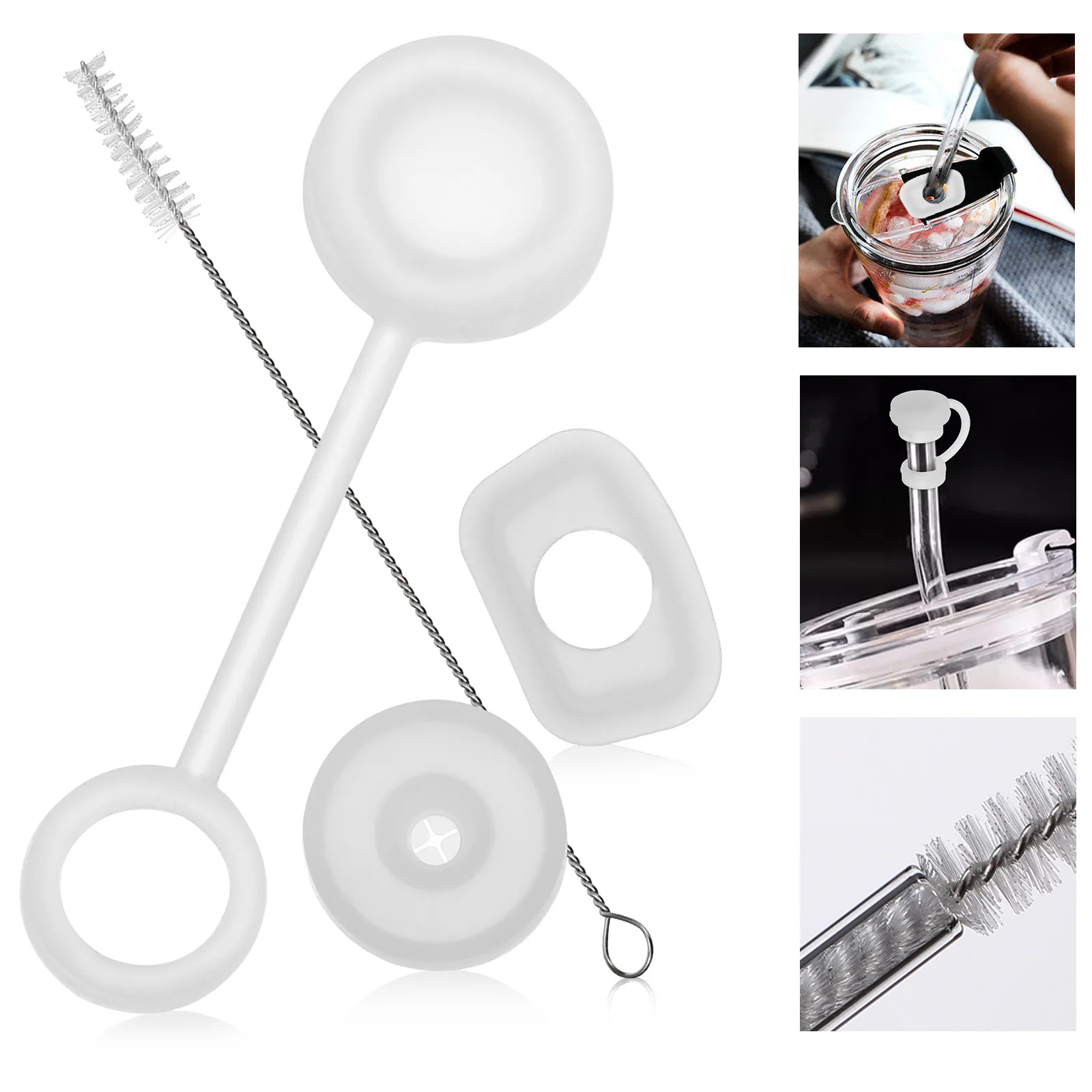

12Pcs Silicone Spill Stopper Set Leakproof Straw Cover Cap Cleaning Brush Dishwasher Safe Compatible Cup