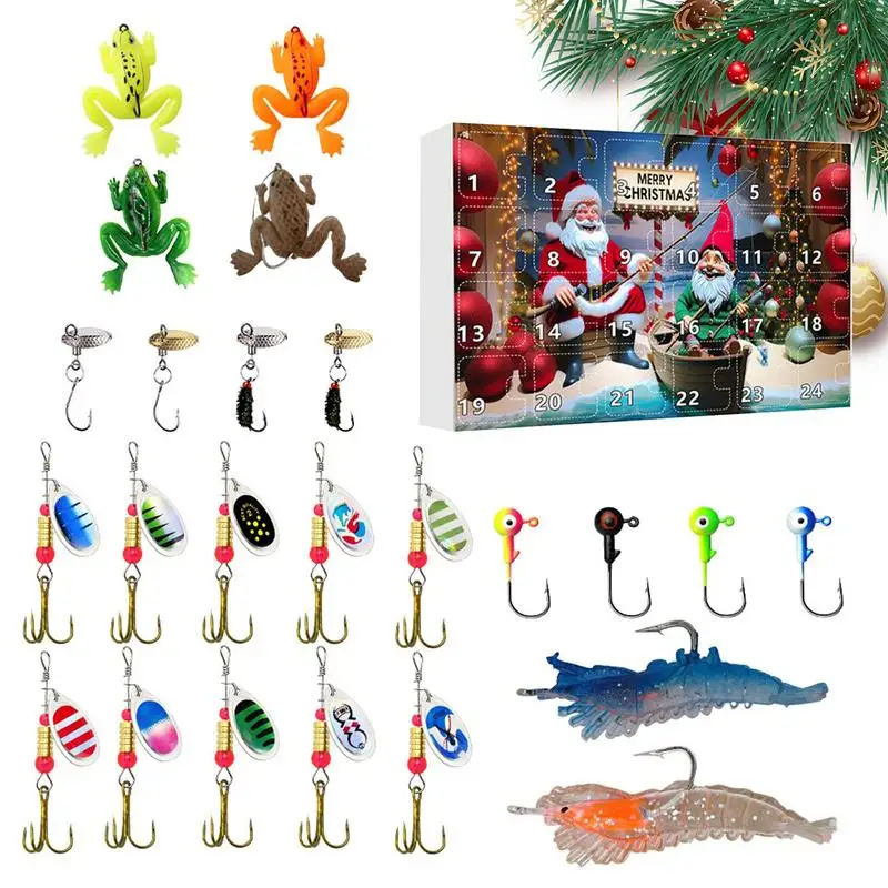 Christmas Fishing Advent Calendars 24 Day Fishing Tackle Advent Calendar Fish Hooks Sea Fishing Table Fishing Bait Hooks kit