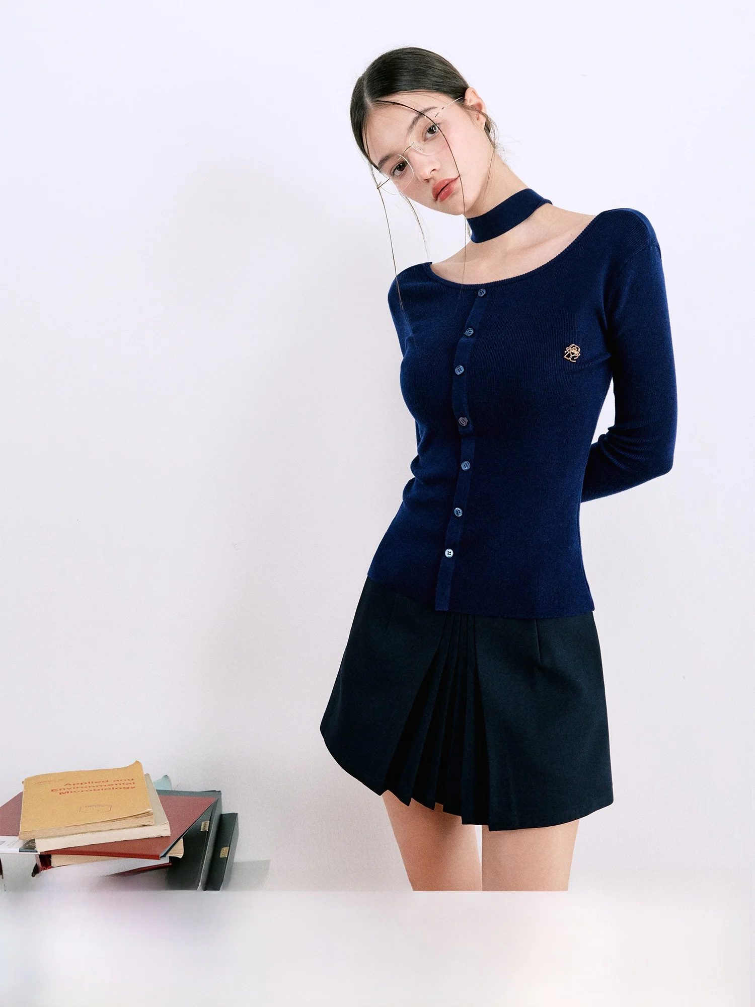 LaluneDuCiel suave Base de punto irt + bufanda mujer otoño cuello cuadrado Color puro prendas de punto ajustado largo Sve camiseta