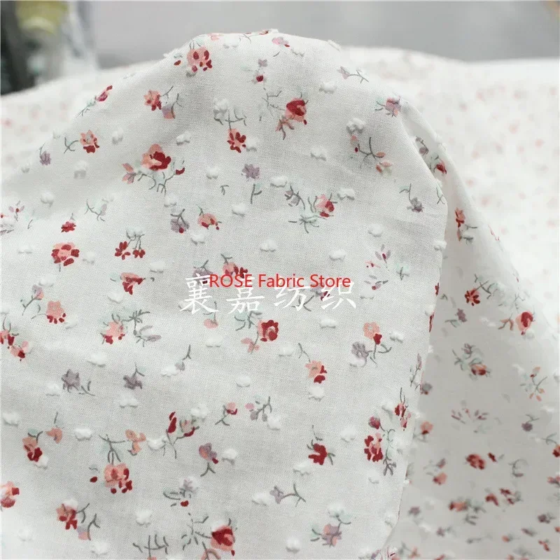 Small Floral Jacquard Printed Cotton Fabric For Clothing Shirt Skirt DIY Cloth Korea Japanese Style By The Meter