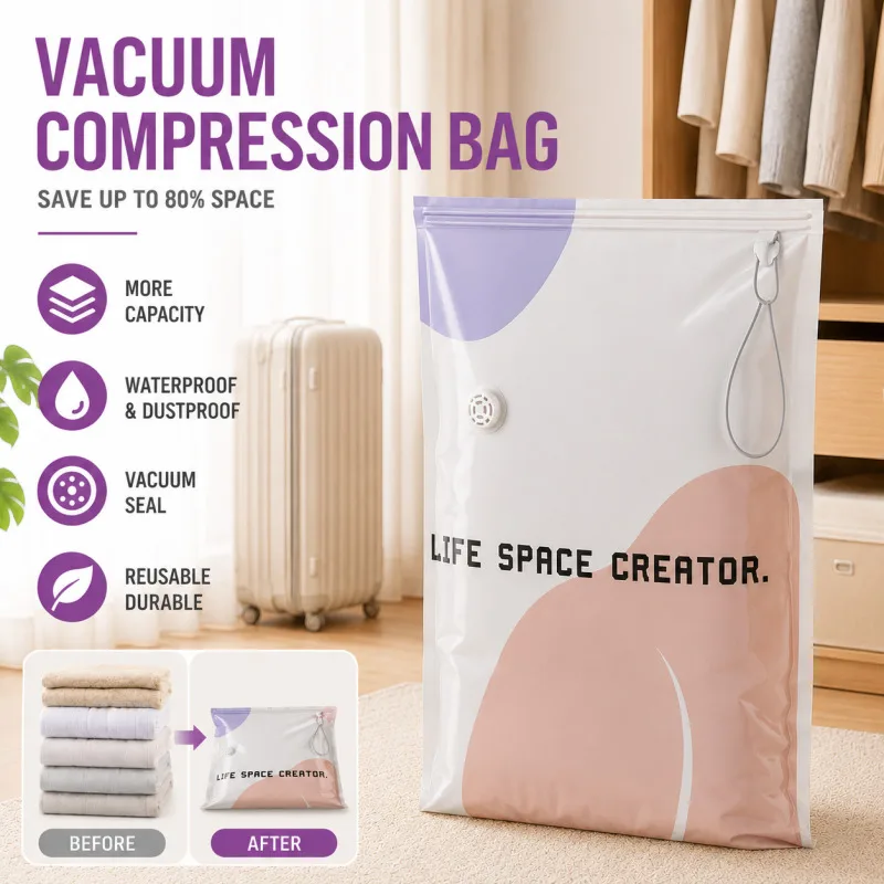Large Capacity Vacuum Storage Bags No Pump Needed Space Saver Compression Bags for Home Travel Clothes Bedding Blanket Organizer