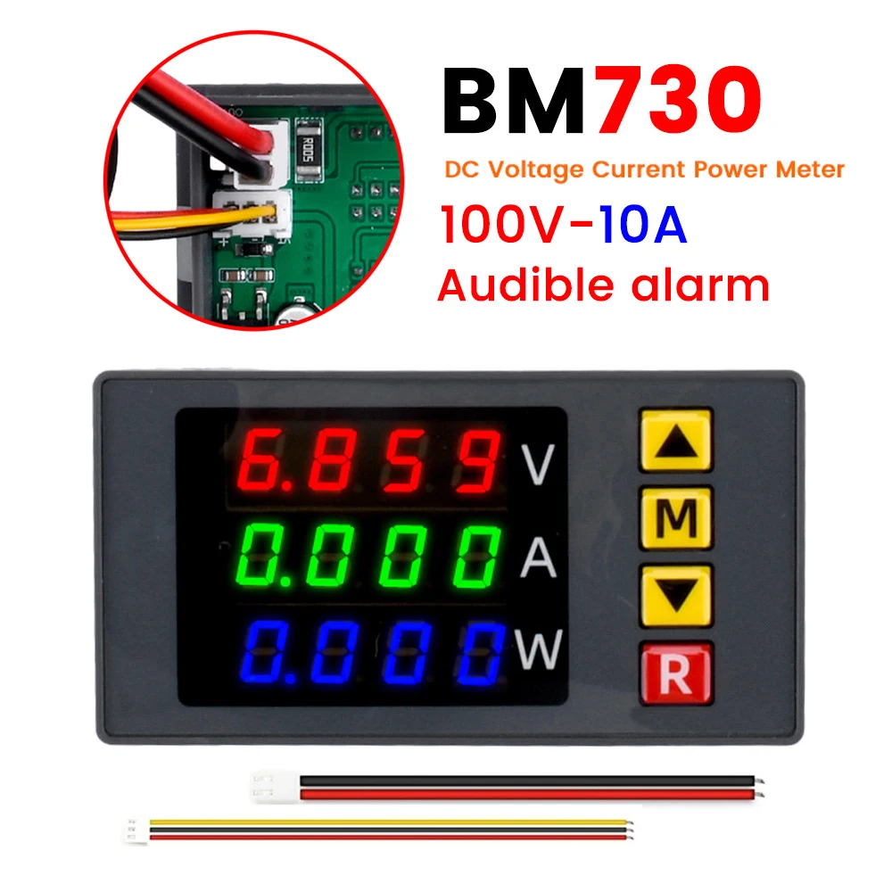 Voltímetro e Amperímetro Digital Medidor de Potência e Energia Detector de Tensão Monitor Atual Bm730 dc 0100v 10a 1000w