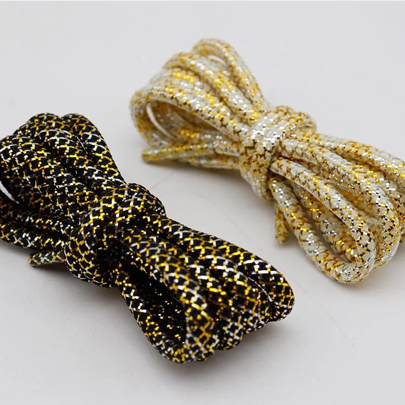 

1 Pair 2 Colors 4.5MM Shoelaces Clothing Thiny Round Type Metallic Yarn Shoe Ropes Top Polyester Laces for Causal Sneaker Boots