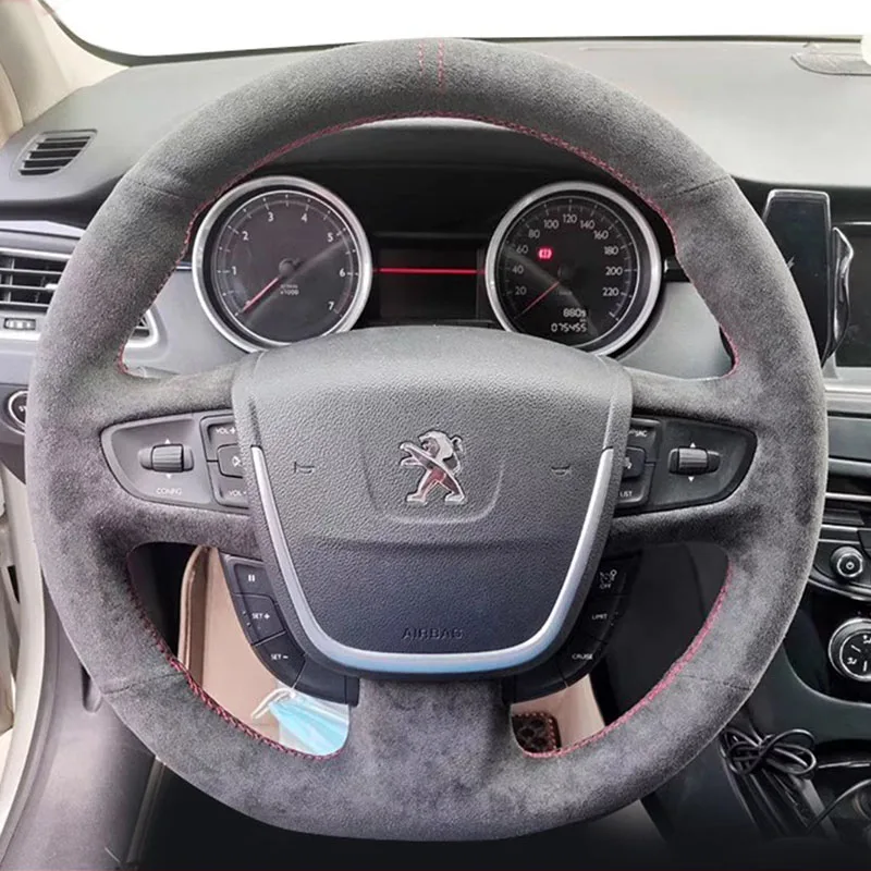 

Hand-stitched suede non-slip wear-resisting car Steering Wheel Cover For Peugeot 508 2011-2008 SW 2012-2017 auto parts