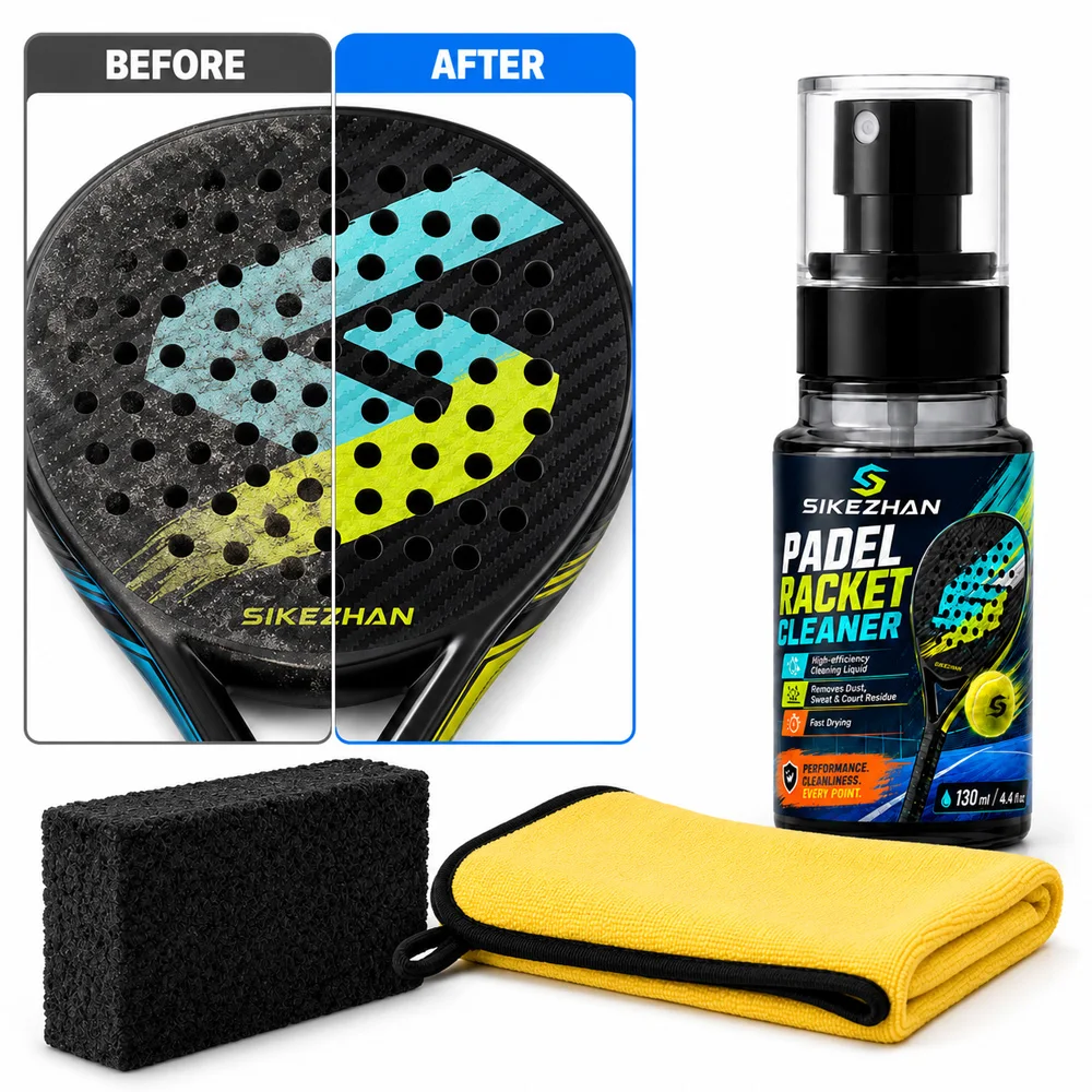 SIKEZHAN Padel Racket Cleaner Kit with 130ml Cleaning Spray Microfiber Cloth and Sponge for Racket Surface Care Sports Equipment