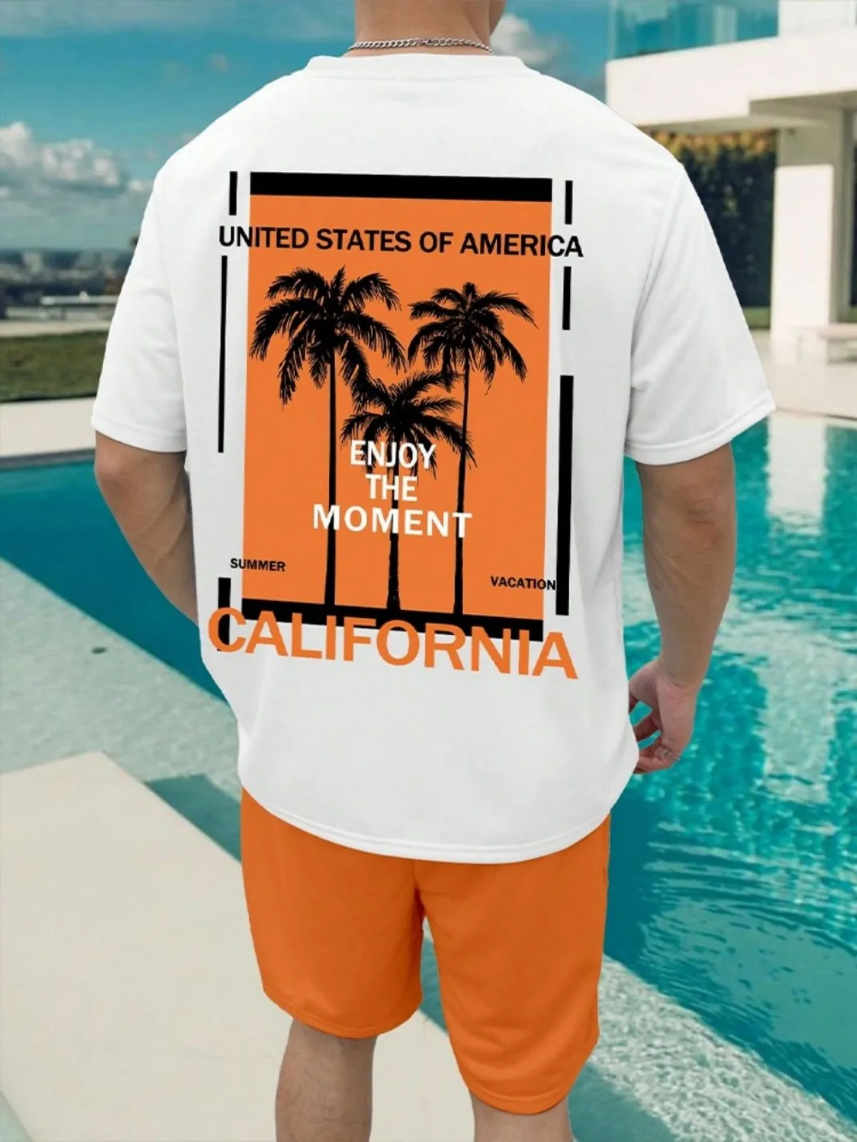 

New Men's Gradient Printed Comfortable Breathable Round Neck T-shirt Shorts Set Outdoor Leisure Travel Vacation Two Piece Set