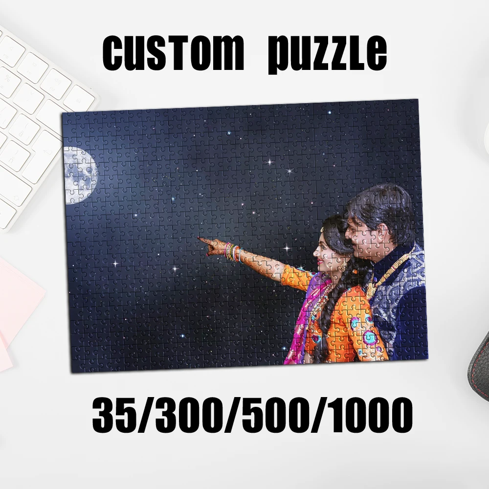 35/300/500/1000 Stück Personalisiertes Benutzerdefiniertes Foto Paar bei Nachtszene Puzzle DIY Foto-Puzzle Porträt Personalisiertes Geburtstagsgeschenk