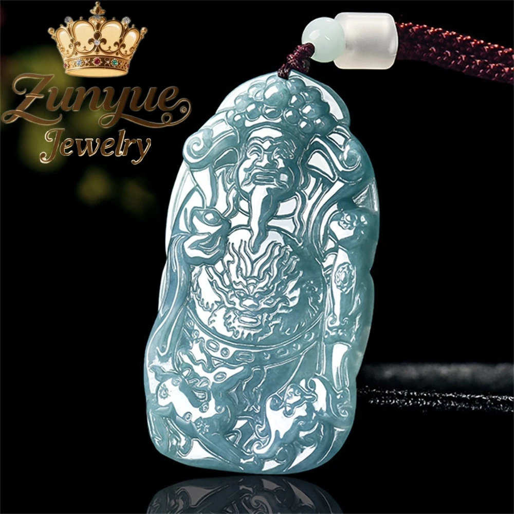 

Genuine Natural A-grade Jadeite Blue Water Fortune And Wealth God Pendant Good Luck And Prosperity Ice Type Jade Pendant