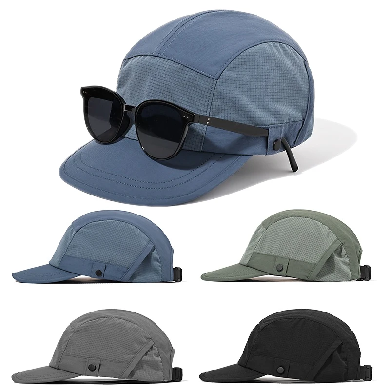 

2024 Spring Summer Quick Drying 5 Pannel Baseball Cap for Women Men Breathable Soft Top Flat Brim Cool Hiking Snapback Hats